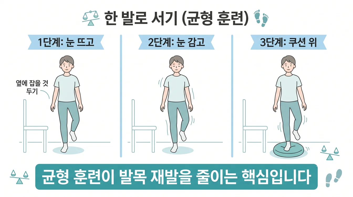 한 발로 서기 균형 훈련 — 한 발로 서서 균형을 잡는 동작 안내