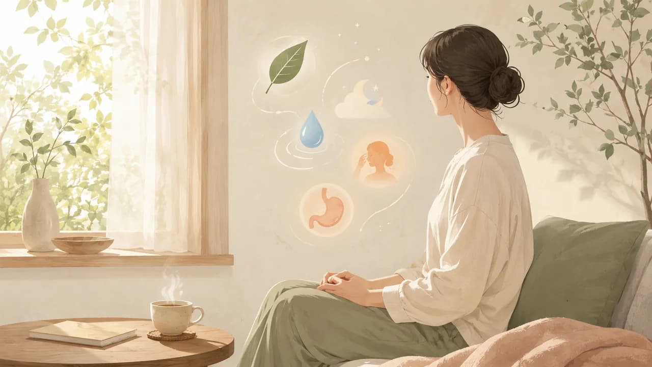네 가지 몸의 신호를 표현한 추상 아이콘 이미지