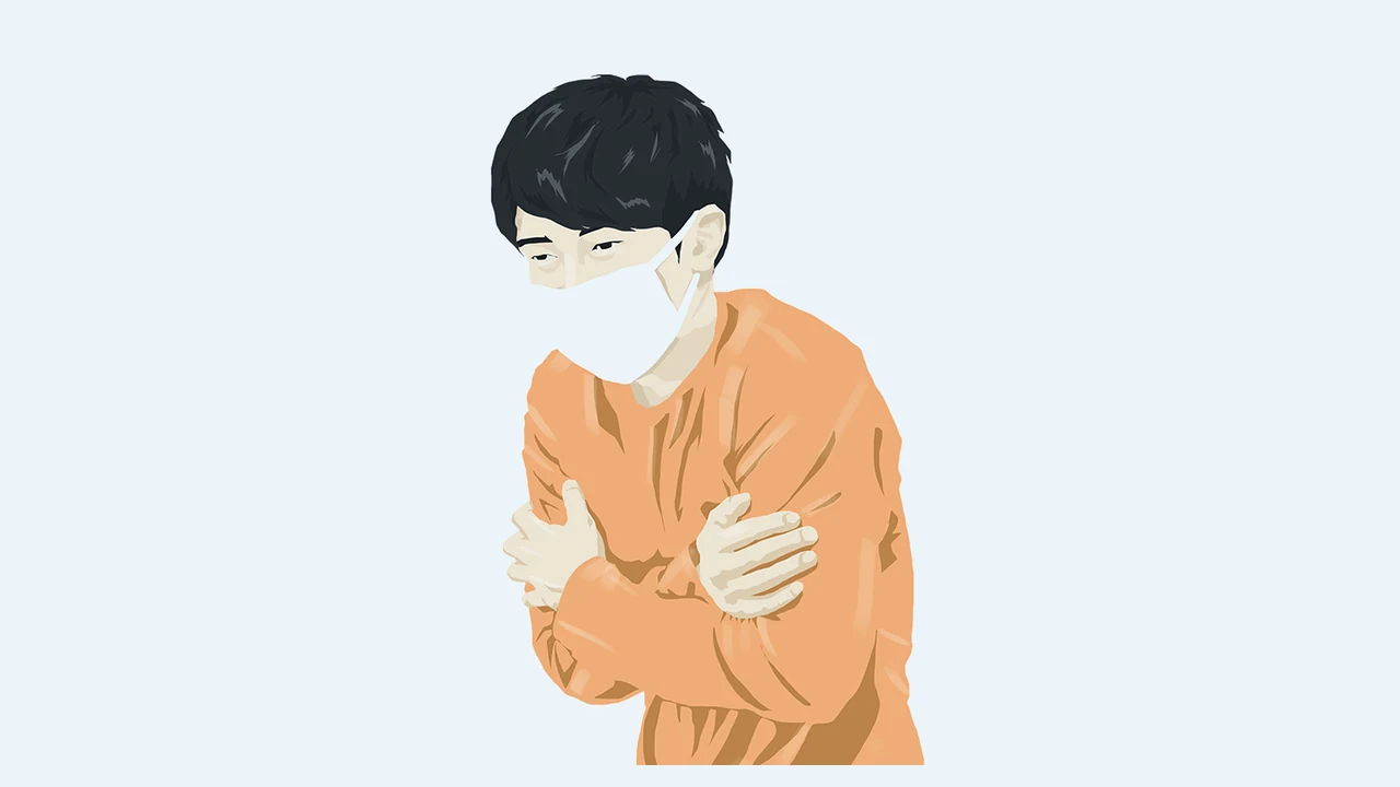 감기 기운과 목 통증 기록 항목을 표현한 안내 일러스트