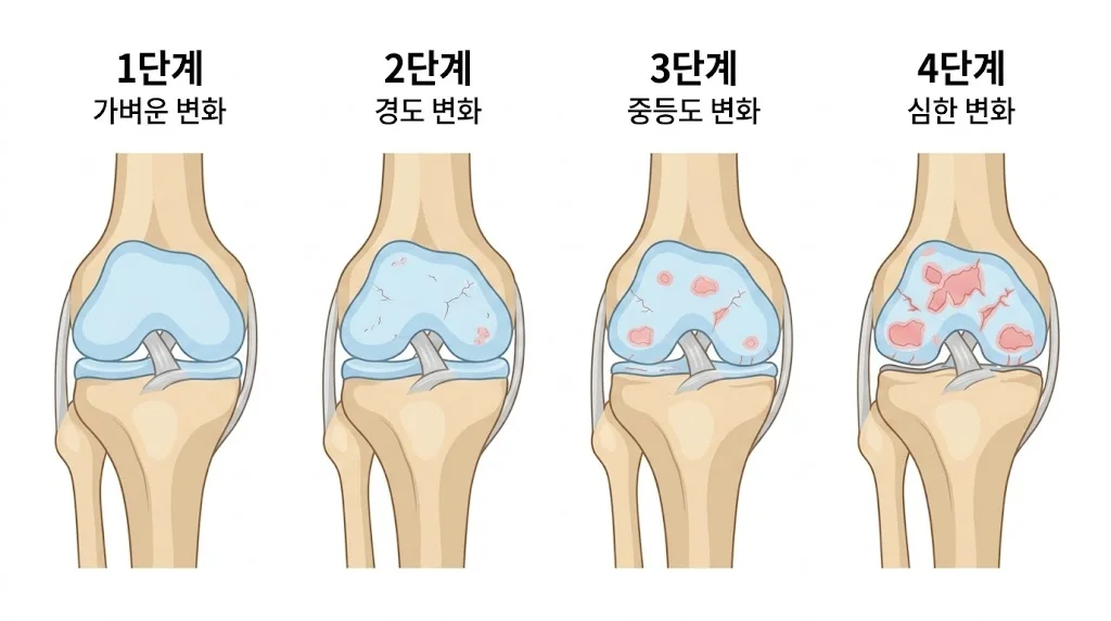 무릎 연골 4단계 — 가벼운·경도·중등도·심한 변화 안내