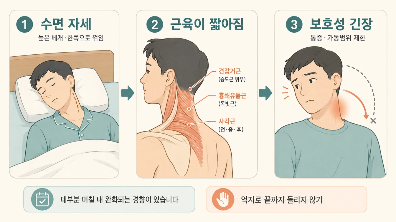 낙침 3단계 — 수면 자세, 근육 단축, 보호성 긴장 일반 안내