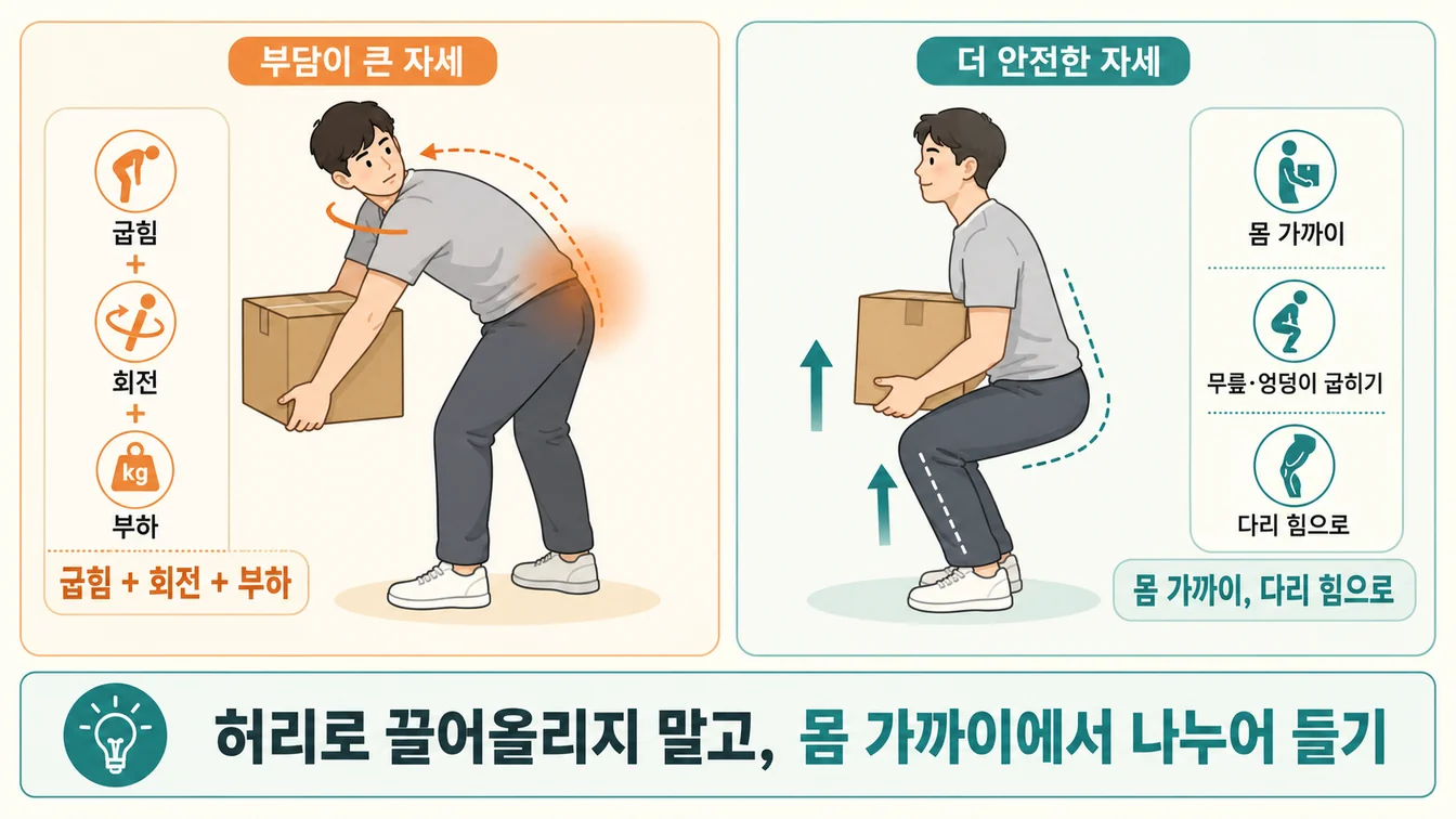 허리 부담을 줄이는 안전한 물건 들기 자세 안내