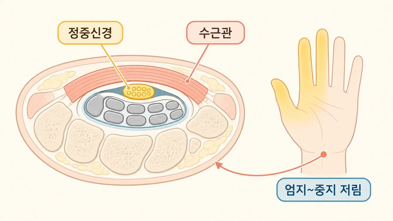 손목 수근관과 정중신경 구조 안내