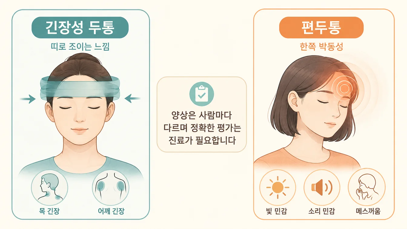 두통 유형별 통증 분포 안내