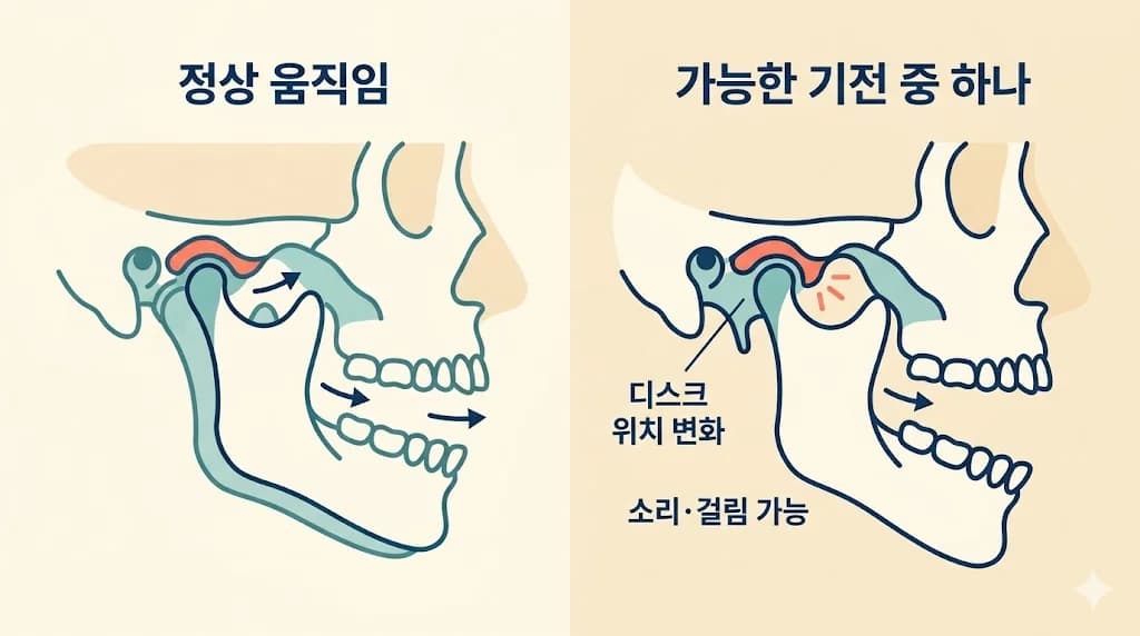 턱관절의 관절 원판 위치와 입을 벌릴 때의 움직임 일반 안내