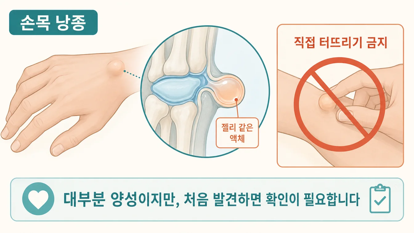 손목 등쪽 관절·힘줄막에서 유래한 결절종(액체가 든 주머니) 위치 안내