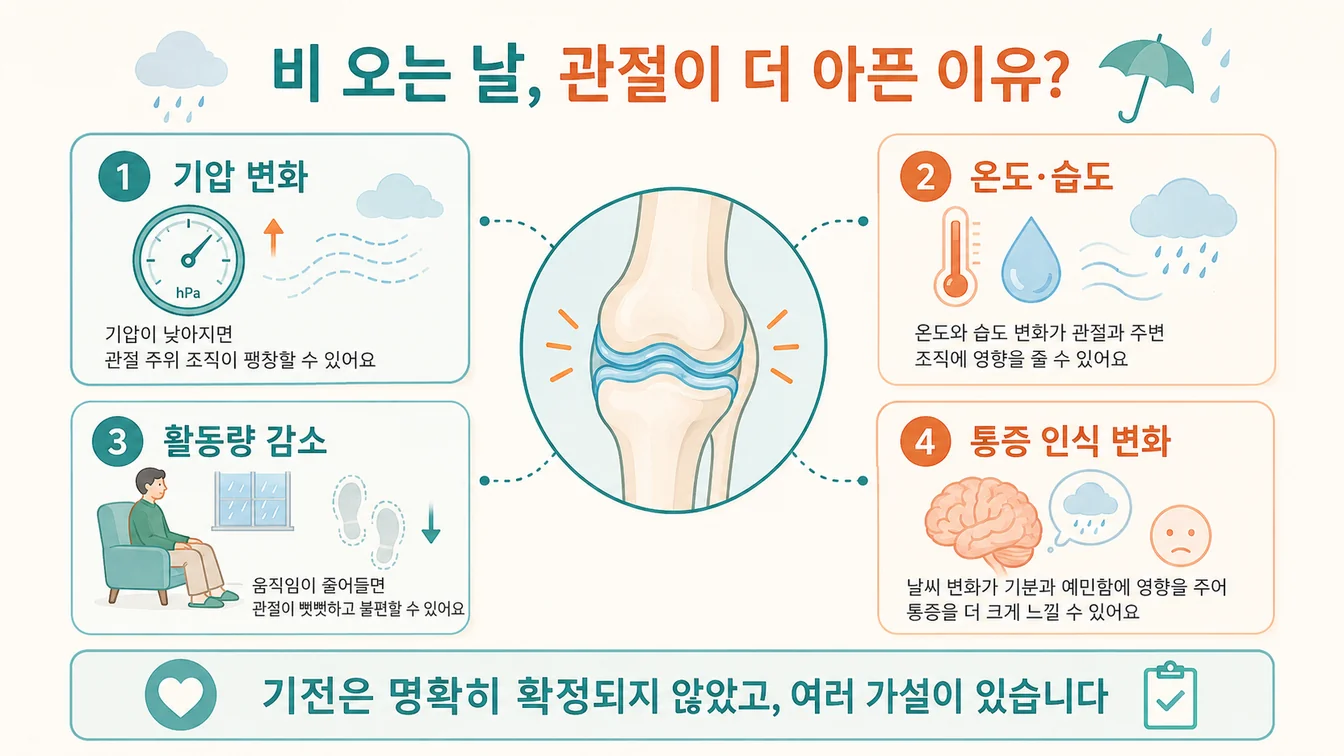 기압·온도·습도 등 날씨 변화와 관절 통증 인식의 관계 가설 안내