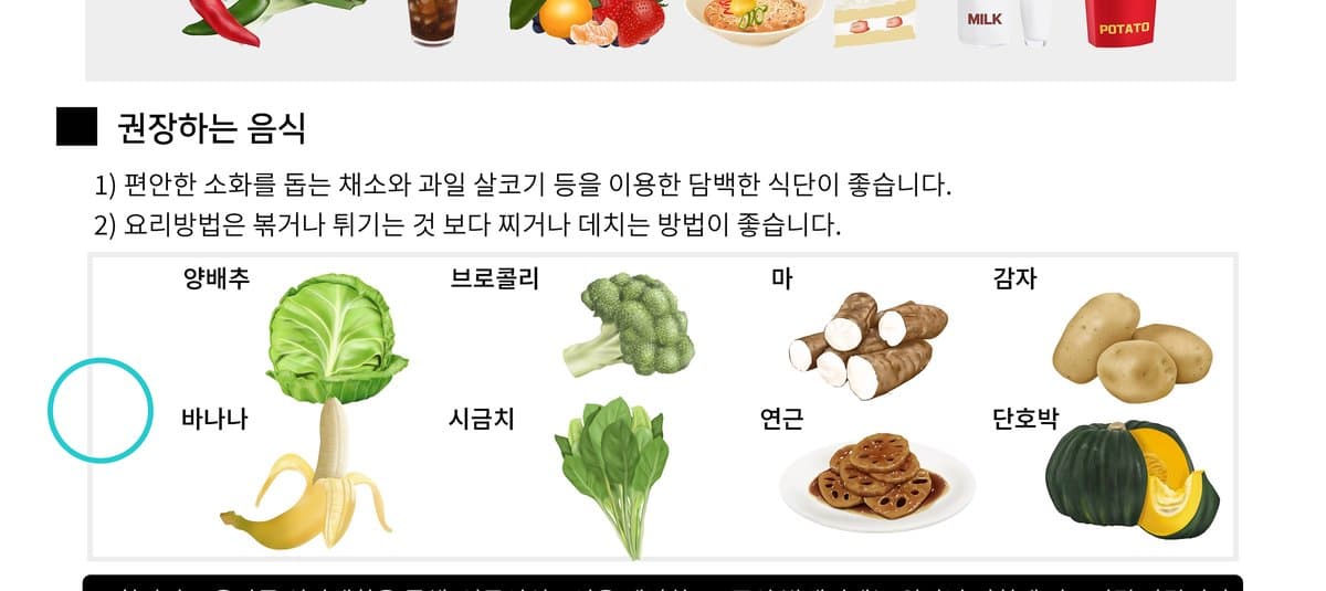 편안한 소화를 돕는 권장 식품 안내 자료