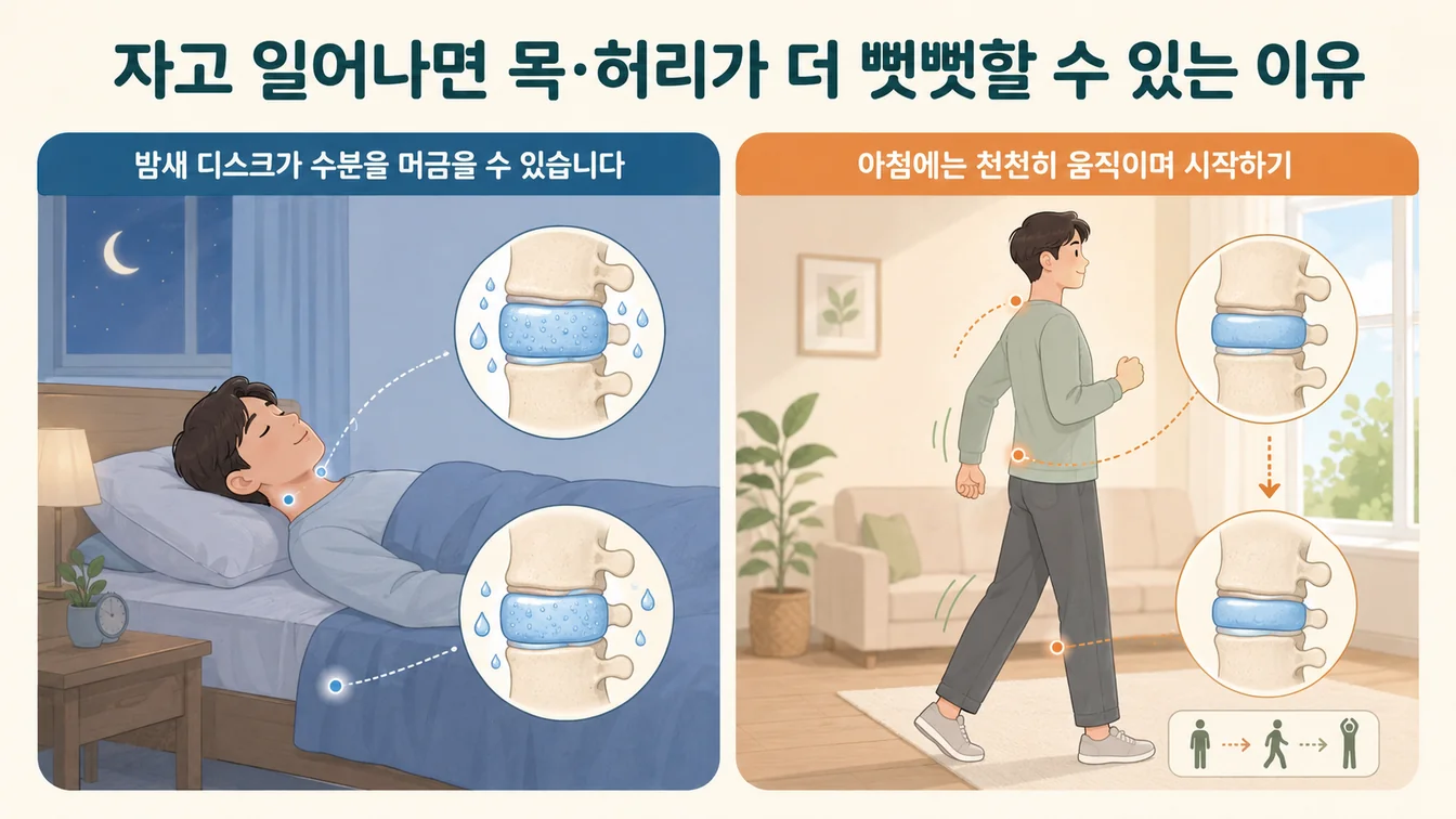 자고 일어난 직후 목이 뻣뻣하다가 활동하면서 풀리는 양상 일반 안내
