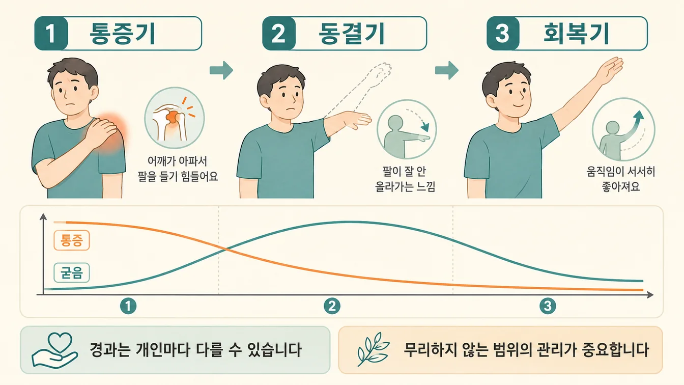 오십견의 통증기·강직기·회복기 단계별 어깨 가동 변화 일반 안내