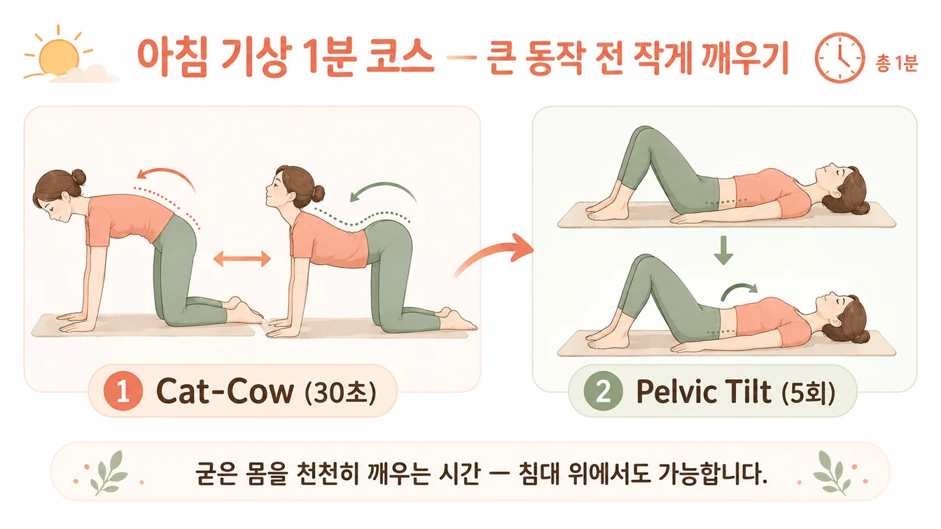 아침 기상 1분 코스 시나리오 안내 일러스트